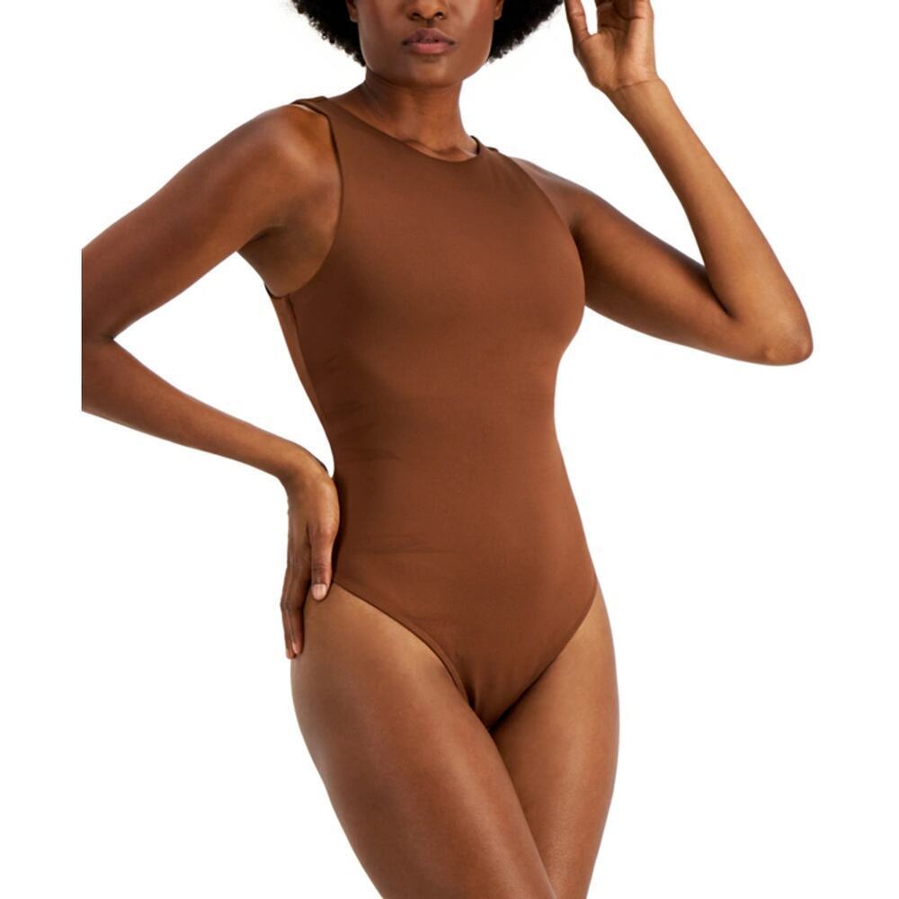 Alfani High Neck Thong Bodysuit Down to Earth Brown NWT Size Large